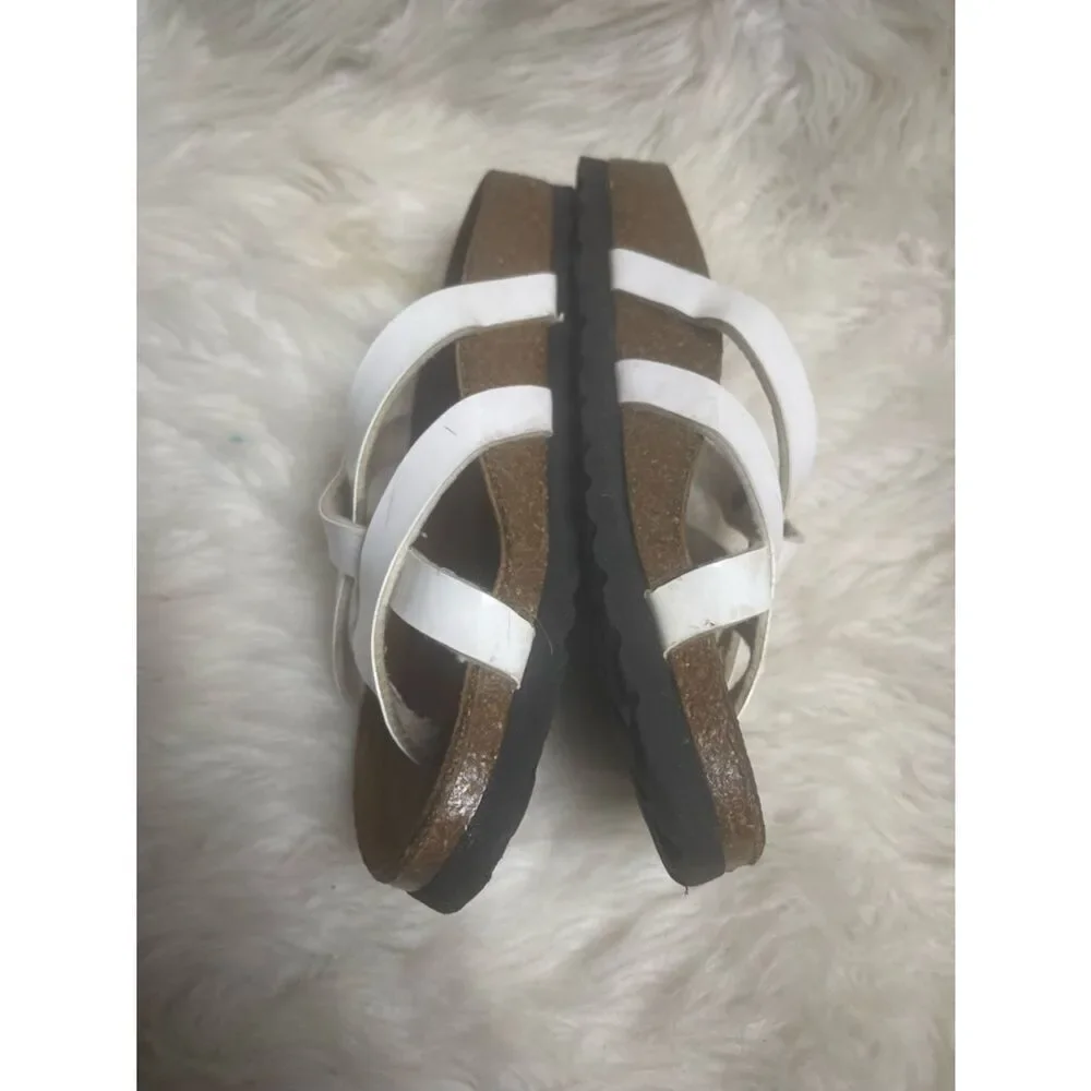 Bertula by Birkenstock White Patent Strappy Slide Sandals EUR SZ36